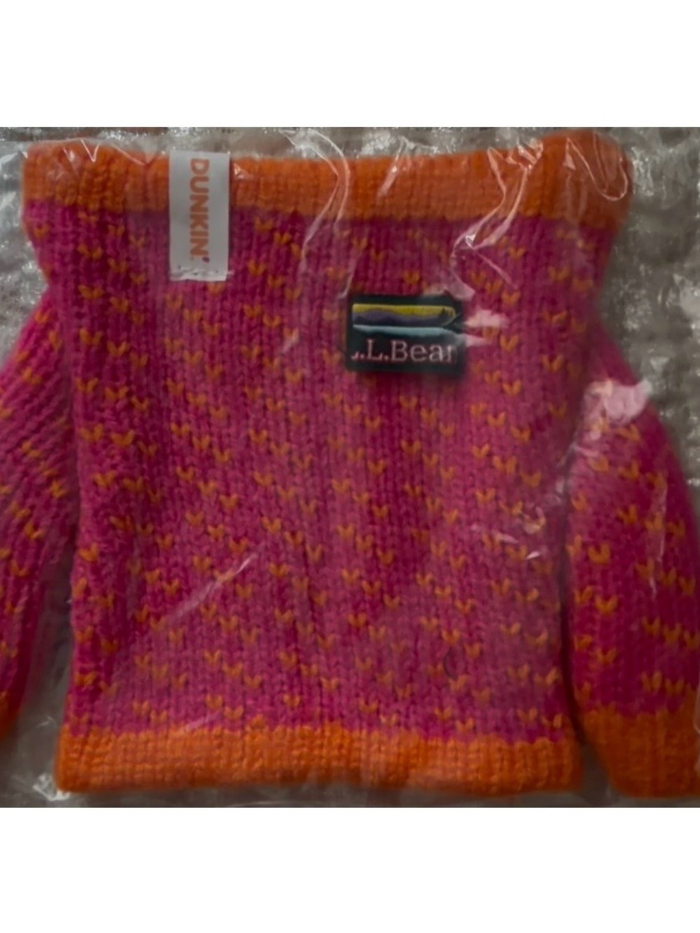 L.L. Bean Pink and Orange Knit Crewneck Sweater Sleeve DUNKIN LIMITED EDITION !